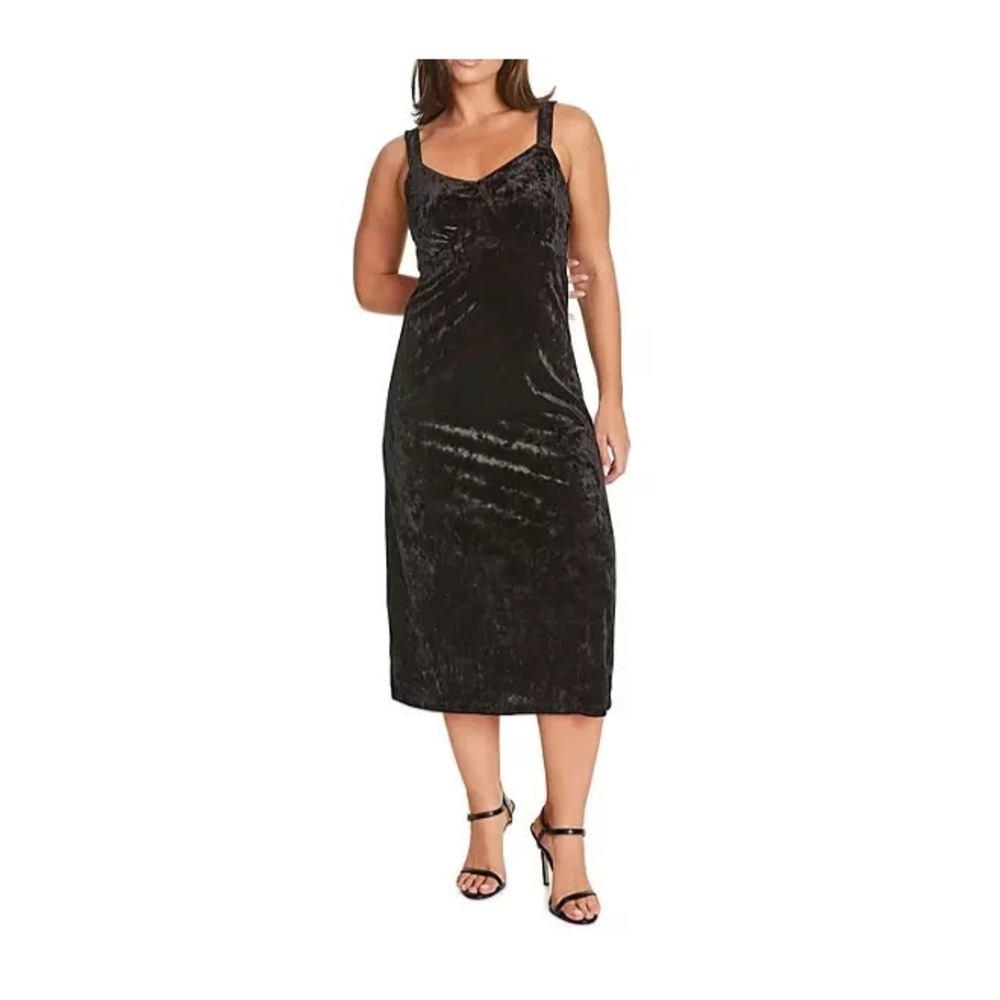 NWT Jessica Simpson Womens Velvet Slip Dress Black Beauty V-Neck Midi Size M